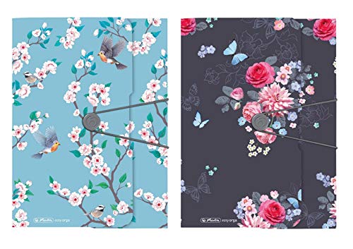 2x Gummizugmappe / A4 / "Flowers + Birds" von Gummizugmappe