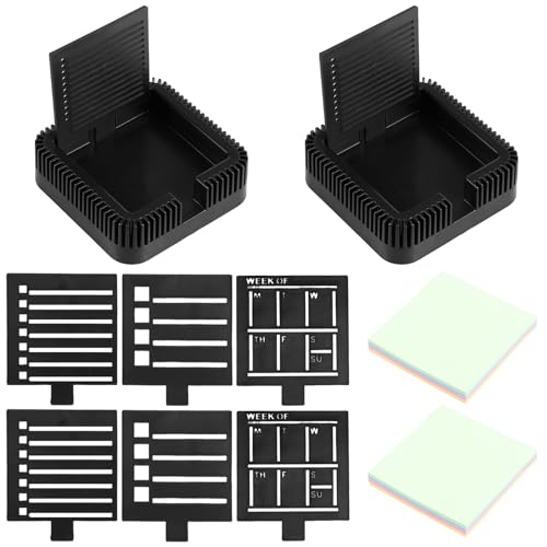 2 Stück Haftnotiz Halter,Haftnotizhalter mit Schablone,Haftnotizen Spender,für Schreibtisch Büro Zuhause Schulbedarf(schwarz,2pcs) von Guniata