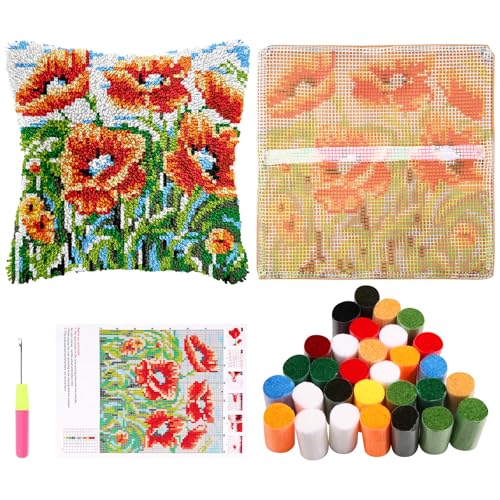 Guniata Knüpfkissen Set für Erwachsene,43 cm,DIY Knüpfkissenbezug Set mit Häkelgarn,Handgefertigter Kissenbezug,Nadelarbeit für Sofa Dekoration(Blume) von Guniata