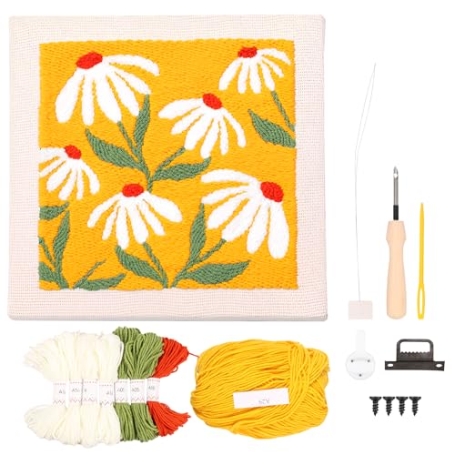Guniata Punch Needle Stickerei Set,Punch Needle Set Anfänger mit Rahmengarn,Basteln Geschenk Kit,DIY Stickset für Erwachsene(A) von Guniata