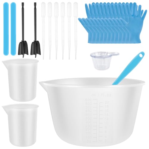 Silikon Messbecher Set,Silikon Messbecher Epoxidharz,600&100ml Mischbecher,Rührstäbchen,Silikonspatel,Mischpaddel,Dosierbecher,Pipetten,Handschuhe von Epoxidharz,für DIY Handmade,Schmuckherstellung von Guniata