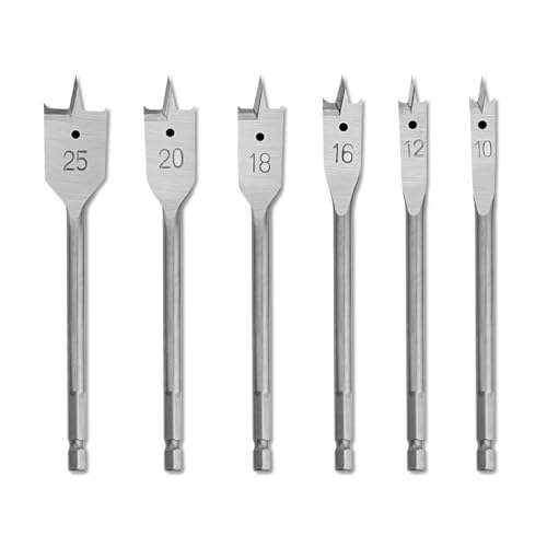 Gunpla 6tlg. Professional Flachfräsbohrer Set 10-25mm, 1/4" Sechskantschaft, Holzbohrer Flachsenker für Weich- und Hartholz, in Rolltasche von Gunpla