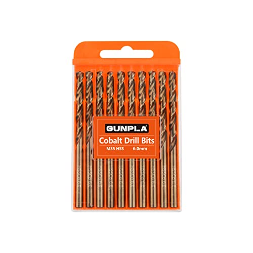 Gunpla M35 HSS Cobalt Bohrer Set 6MM 10-tlg. Spiralbohrer Stahlbohrer Eisenbohrer Metallbohrer Set für Edelstahl, Aluminium, Hartplastik und Hölzern von Gunpla