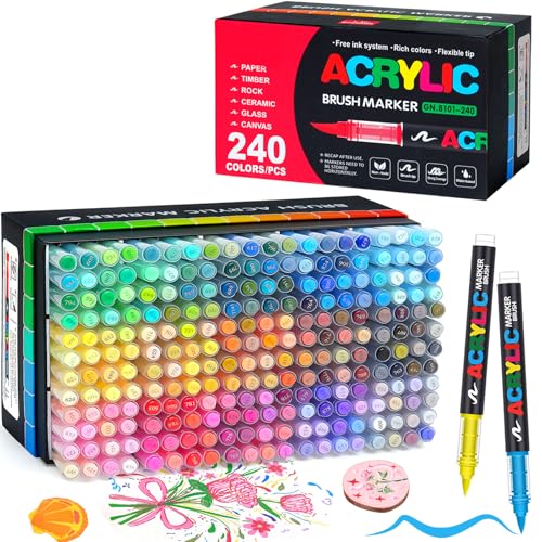 240 Farben Acrylstifte für Steine Wasserfest mit 1-5mm Pinselspitze Acrylstifte Wasserfest für Glas, Holz, Keramik, Leinwand, Acrylic Marker Set für Ostern und Weihnachten von Gunsamg