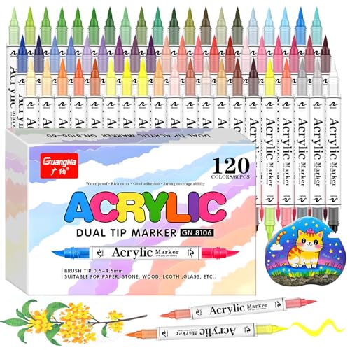 Acrylstifte 120 Farben,60 Stück Doppelspitze Acrylic Paint Marker, Acrylstifte für Steine Wasserfest, Steine Bemalen Stifte, Leinwand, Holz, Ideal für Malen, Ausmalen und DIY Acrylstifte 120 Farben,60 Stück Doppelspitze Acrylic Paint Marker, Acrylstifte für Steine Wasserfest, Steine Bemalen Stifte, Leinwand, Holz, Ideal für Malen, Ausmalen und DIY von Gunsamg