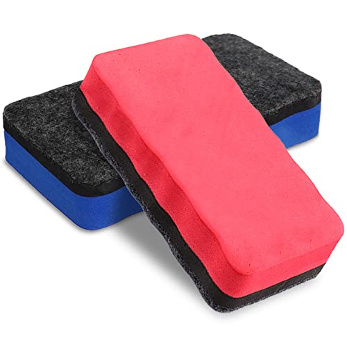 2 x Whiteboard-Radiergummi, Mini-Trockenradierer mit dickem Filz-Pad, trocken abwischbar, Whiteboard, Kreidetafel-Radiergummi, trocken abwischbar, für Klassenzimmer, Zuhause, Büro (rot, blau) von Gunwon