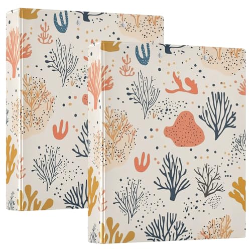1/2 Stück 3,8 cm Runde Ringordner mit Taschen für Studenten, Hardcover Ordner mit Taschen, Bunte Korallen, Beige von GuoChe