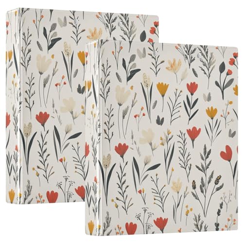 1/2er Set Ringordner 3,8 cm Rund Ringbuch Taschencover für Briefformat (28 x 21,6 cm) 200 Blatt Süße Frühlingsblumen Rustikal Beige von GuoChe