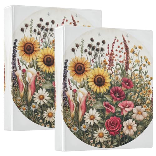 1-1/2 Zoll 3-Ringordner mit Innentaschen, 1/2-Pack für Briefgröße (27,9 x 21,6 cm), Hardcover, Frühlingsblumen, Sonnenblume, Calla-Lilie, Rosa, Weiß von GuoChe