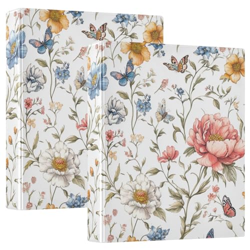 1-1/2 Zoll 3-Ringordner mit Klemmbrett, 1/2 Packungen Hardcover Schulmappen, schöne Frühlingsblumen, rustikales Weiß von GuoChe