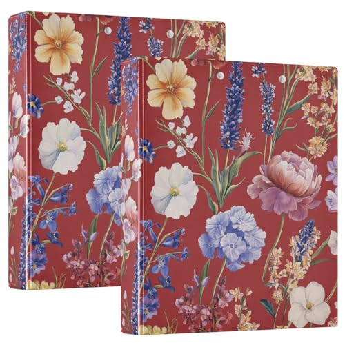 1-1/2 Zoll runde Ringordner mit Klemmbrett, 1/2 Pack Schulmappe, Hardcover, Blumen, Lavendelrot von GuoChe