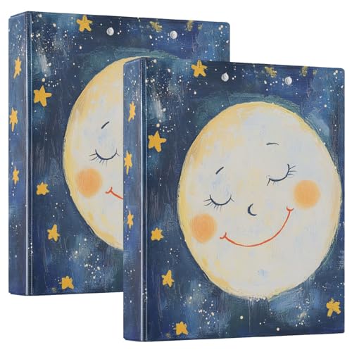 2 Stück 2,5 cm runde Ringordner mit Innentaschen, Hardcover, niedlicher Mond und Stern, 2,5 cm 2 Stück 2,5 cm runde Ringordner mit Innentaschen, Hardcover, niedlicher Mond und Stern, 2,5 cm von GuoChe