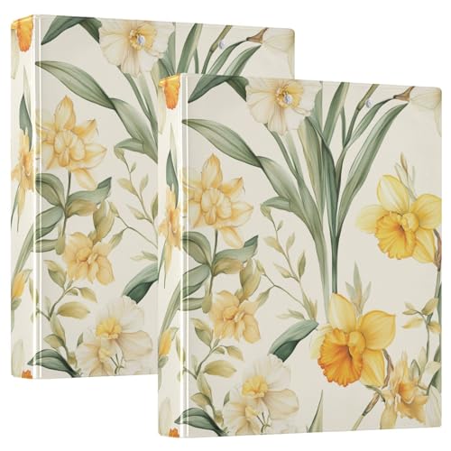 3-Ringbuch 3,8 cm mit Innentaschen 1/2 Pack Ordner Schulhefter Hardcover Blumen Narzisse Callistephus Canna Beige von GuoChe