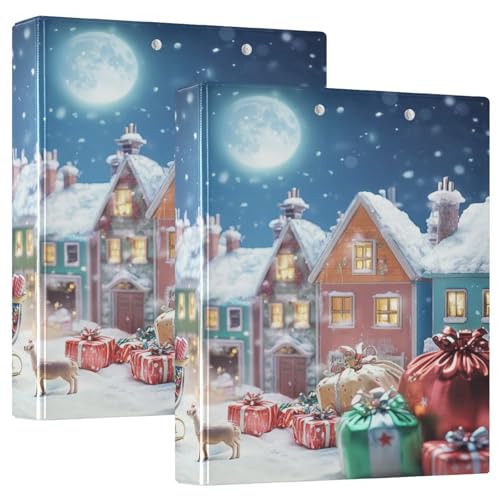 3 Ringbuch 3,8 cm mit Klemmbrett 1/2 Pack Ordner Schulhefter Hardcover Nordic Town Santa Claus Merry Christmas von GuoChe