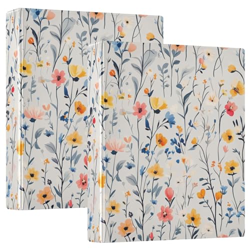 3 Ringbücher 3,5 cm mit Klemmbrett, 1/2 Packung Ordner, Schulbedarf, Hardcover, niedliche Frühlingsblumen, rustikal, Beige von GuoChe
