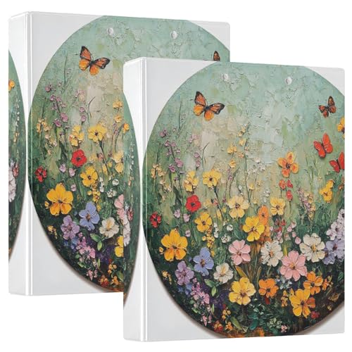 3 Ringbücher 3,8 cm mit Innentaschen 1/2 Stück Collegebindern für Studenten Hardcover Blumen Hyazinthen Ringelblume Schmetterlinge Salbeigrün von GuoChe