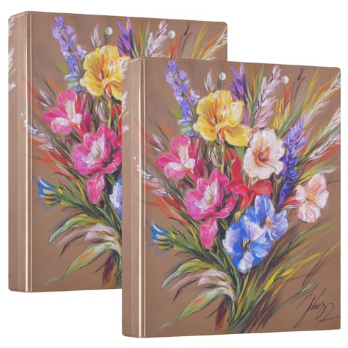 3 Ringbücher 3,8 cm mit Klemmbrett, 1/2er-Pack, Schulbedarf, Hardcover, Frühlingsblumen, Strauß, Braun von GuoChe