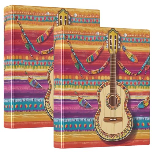 3 Ringe Notizblock Binder 3,8 cm mit Taschenschutz 1/2 Pack Pads für Schule Hardcover mexikanische Cinco De Mayo Halskette Gitarre von GuoChe