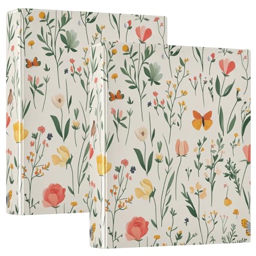 3-Ringordner 3,8 cm mit Innentaschen, 1/2 Stück Schulmappen, Hardcover, schöne Frühlingsblumen, rustikales Beige von GuoChe