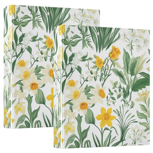 3-Ringordner für 1-1/2 Zoll Notizbücher mit Klemmbrett, 1/2-Pack für Briefgröße (11 x 8,5 Zoll), Hardcover, niedliche Frühlingsblumen, rustikales Beige von GuoChe
