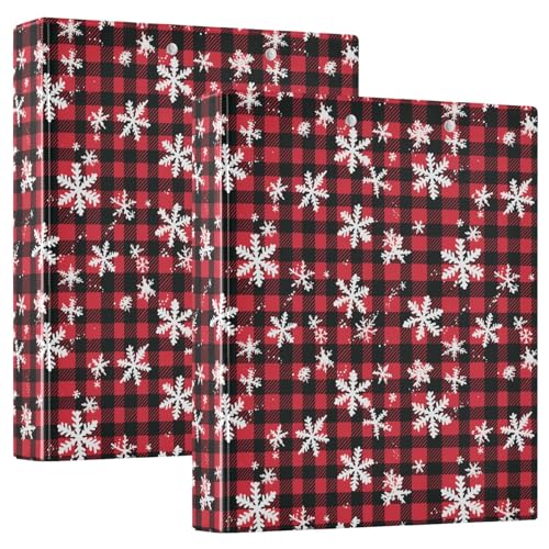 Aufbewahrungsordner mit Klemmbrett, Schneeflocken auf rotem und schwarzem Büffelkaromuster, 1 Packung, 3,8 cm, sortierte Ordner, Bürobedarf, 200 Blatt von GuoChe