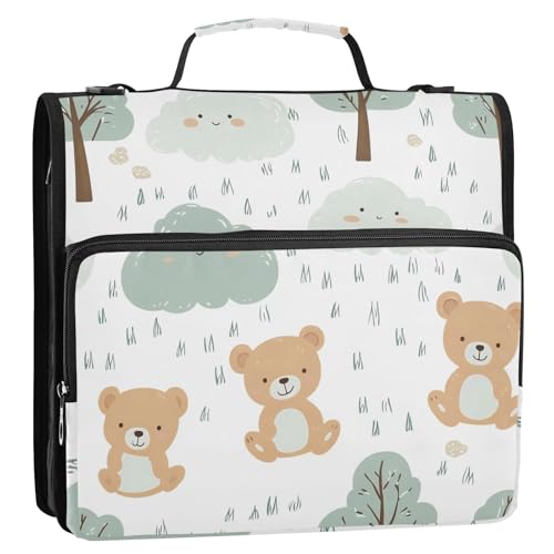 Bären Wolkenbaum-Muster, 3 Ringe, 3,8 cm, Ordner-Organizer mit Schultergurt, inklusive Reißverschlusstasche, Dokumentenmappe, Organizer für Schule/Büro Bären Wolkenbaum-Muster, 3 Ringe, 3,8 cm, Ordner-Organizer mit Schultergurt, inklusive Reißverschlusstasche, Dokumentenmappe, Organizer für Schule/Büro von GuoChe