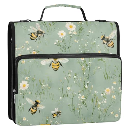 Bee Daisy Green Pattern 3,8 cm 3 Ringe stabiler Reißverschluss Ordner mit Schultergurt und Griff, Laege Kapazität, Schulbedarf, Organizer für Schule/Büro Bee Daisy Green Pattern 3,8 cm 3 Ringe stabiler Reißverschluss Ordner mit Schultergurt und Griff, Laege Kapazität, Schulbedarf, Organizer für Schule/Büro von GuoChe