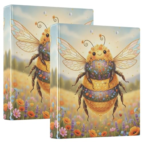 Bee Wildflower Meadow Collage Aufbewahrungsordner mit Innentaschen, 1 Packung, 3,8 cm, Büroordner, Büro-Organizer, hält 200 Blatt von GuoChe