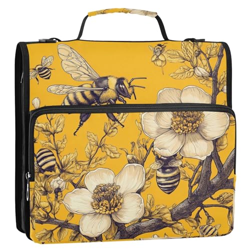 Bee & Flower Gelbe Kunst 3 Ringe 3,8 cm Ordner mit Reißverschluss und Schultergurt, mehrere Taschen, Schulbedarf, Organizer für Mittelschüler Bee & Flower Gelbe Kunst 3 Ringe 3,8 cm Ordner mit Reißverschluss und Schultergurt, mehrere Taschen, Schulbedarf, Organizer für Mittelschüler von GuoChe