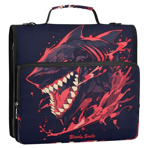 Bloody Shark Graphic Art 3-Ring-Ordner mit Reißverschluss und Griff und abnehmbarem Schultergurt, inklusive Reißverschlusstasche, Schulbedarf, Organizer für Mittelschüler von GuoChe