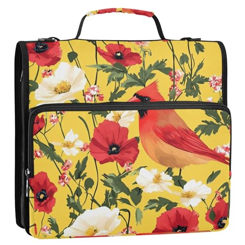 Büroordner mit 3 Ringen, mit Griff, 3,8 cm, Motiv: Vogelblumen, gelbes Muster, 3,8 cm, für Büro, Schule von GuoChe