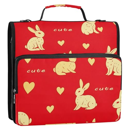 Bunny Love Ordner mit 3 Ringen, 3,8 cm, mit extra Taschen mit Riemen, wasserdicht, Aufbewahrungstasche für Schule und Büro, Rot Bunny Love Ordner mit 3 Ringen, 3,8 cm, mit extra Taschen mit Riemen, wasserdicht, Aufbewahrungstasche für Schule und Büro, Rot von GuoChe