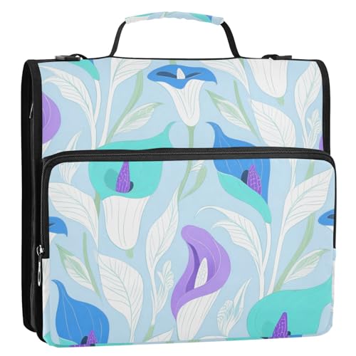 Calla Lilie, Pastellmuster, 3 Ringe, Organizer, Ordner mit Schultergurt, mehrere Taschen, Schulbedarf, Organizer, geeignet für Mittelschule Calla Lilie, Pastellmuster, 3 Ringe, Organizer, Ordner mit Schultergurt, mehrere Taschen, Schulbedarf, Organizer, geeignet für Mittelschule von GuoChe