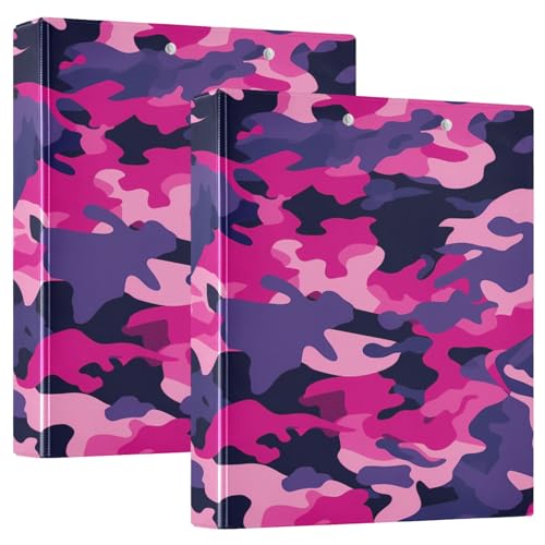 D-Ringbuch mit Innentaschen, 3,8 cm, ästhetischer Ordner, Bürobedarf, für 200 Blatt, Camouflage, Rot, Pfirsichviolett, 1 Packung von GuoChe