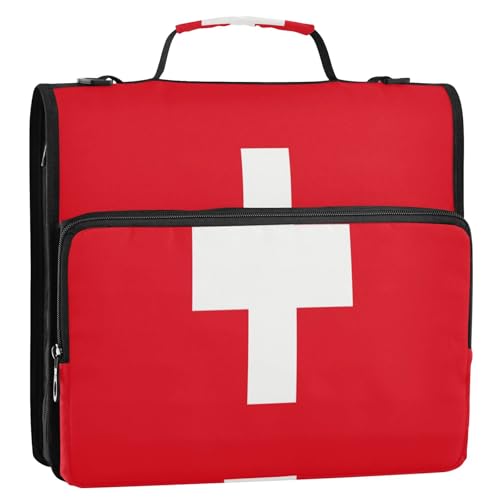 Dokumentenmappe mit Schweiz-Flagge, rechteckig, 3,8 cm, 3 Ringe, Reißverschluss, Organizer mit Griff und abnehmbarem Schultergurt, mehrere Taschen, Portfolio-Ordner für Schule/Büro Dokumentenmappe mit Schweiz-Flagge, rechteckig, 3,8 cm, 3 Ringe, Reißverschluss, Organizer mit Griff und abnehmbarem Schultergurt, mehrere Taschen, Portfolio-Ordner für Schule/Büro von GuoChe