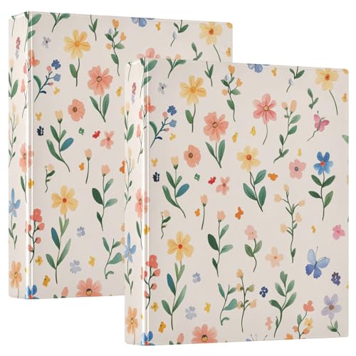 Drei-Ring-Ordner mit Klemmbrett, 2,5 cm und 1,27 cm (1/2 Zoll), für Briefgröße (27,9 x 21,6 cm), Hardcover, niedliche Frühlingsblumen, rustikales Beige von GuoChe