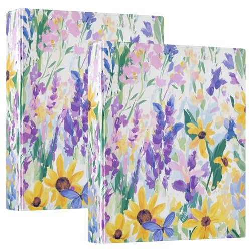 Drei-Ringbuch 3,5 cm mit Taschen, 1/2 Packungen, Ordner für die Schule, Hardcover, niedliche Frühlingsblumen, rustikal von GuoChe