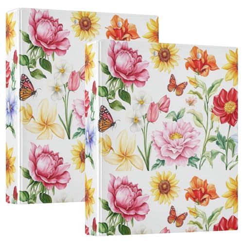 Drei Ringe Notizblock Binder 3,8 cm mit Innentaschen Paket mit 1/2 für Briefgröße (28 cm x 21,5 cm) Hardcover Sonnenblumen Kamelie Pfingstrose Lilien von GuoChe