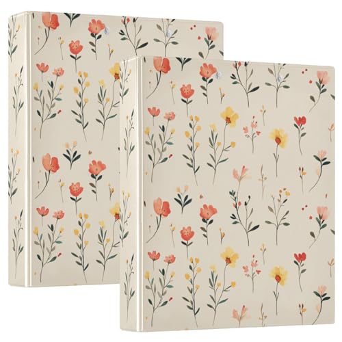 Drei-Ringordner mit Taschen, 2,5 cm (1/2 Zoll), für Briefgröße (27,9 x 21,6 cm), Hardcover, niedliche Frühlingsblumen, rustikales Beige von GuoChe