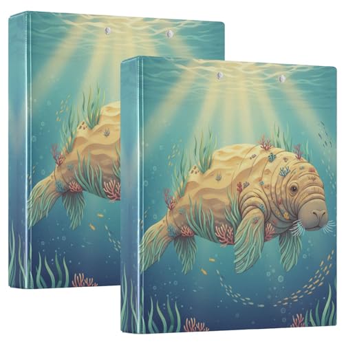 Dugong D-Ringbuch aus Seegras, Wiese, Collage, D-Ringe, Ordner mit Taschen, 1 Packung, 3,8 cm, Bürobedarf für Briefgröße (27,9 x 21,6 cm) von GuoChe