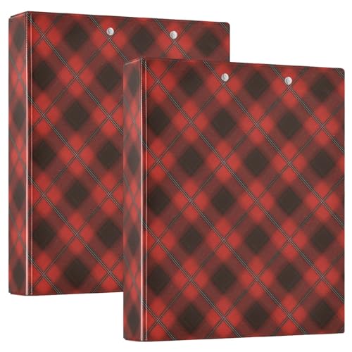 Dunkelrot kariertes D-Ringbuch mit Taschen, 1 Packung, 3,8 cm, ästhetischer Ordner, Büropapiere, für 200 Blatt von GuoChe