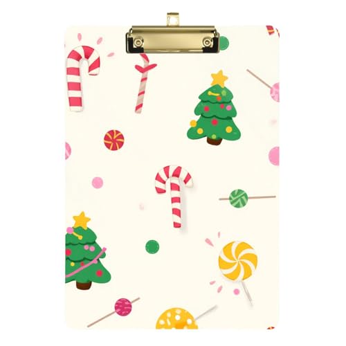Festive Christmas Tree Candy Pattern Portable Klemmbrett Transparent für Hausaufgaben Pädiatrie Größe 9 x von GuoChe