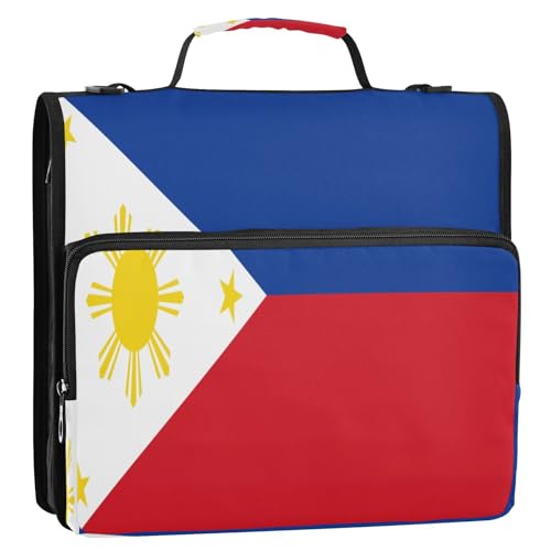 Flagge Philippinen, korrektes Verhältnis, Farbe, 3 Ringe, Ordner, Reißverschluss mit Schultergurt und Griff, mehrere Taschen, tragbar, für Zuhause, Reisen, sichere Aufbewahrungstasche für Flagge Philippinen, korrektes Verhältnis, Farbe, 3 Ringe, Ordner, Reißverschluss mit Schultergurt und Griff, mehrere Taschen, tragbar, für Zuhause, Reisen, sichere Aufbewahrungstasche für von GuoChe