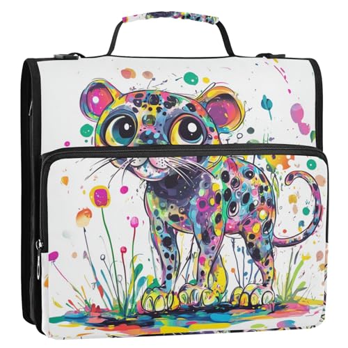 Funny Leopard 3-Ringbuch mit Reißverschluss und Schultergurt, mehrere Taschen, Dokumenten-Organizer, Tasche für Büro, Schule von GuoChe