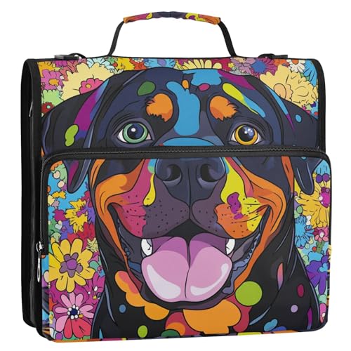 Funny Rottweiler Ringbuch mit 3 Ringen, 3,8 cm, extra Taschen, mit Griff und abnehmbarem Schultergurt, einfach zu tragen, mit Reißverschluss, Portfolio für die Schule Funny Rottweiler Ringbuch mit 3 Ringen, 3,8 cm, extra Taschen, mit Griff und abnehmbarem Schultergurt, einfach zu tragen, mit Reißverschluss, Portfolio für die Schule von GuoChe