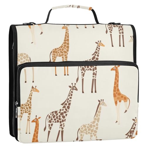 Giraffenmuster, 3,8 cm, 3 Ringe, Reißverschluss, Ordner mit Griff, leicht zu transportieren, Dokumenten-Organizer, Tasche für Schule und Büro Giraffenmuster, 3,8 cm, 3 Ringe, Reißverschluss, Ordner mit Griff, leicht zu transportieren, Dokumenten-Organizer, Tasche für Schule und Büro von GuoChe