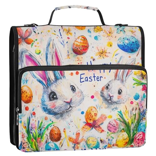 Happy Easter Bunny Karotten, Lily Daisy Egg 3 Ringe, 3,8 cm, Reißverschluss, Ordner mit Schultergurt und Griff, wasserdicht, tragbar, für Zuhause, Reisen, sichere Aufbewahrungstasche für Schule und Happy Easter Bunny Karotten, Lily Daisy Egg 3 Ringe, 3,8 cm, Reißverschluss, Ordner mit Schultergurt und Griff, wasserdicht, tragbar, für Zuhause, Reisen, sichere Aufbewahrungstasche für Schule und von GuoChe