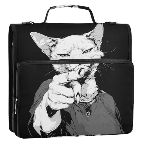 Katzen-Gesten-Kunstdruck, 3 Ringe, Reißverschluss, Ordner mit Griff, mehrere Taschen, tragbar, für Zuhause, Reisen, sichere Aufbewahrungstasche für Schule/Büro von GuoChe