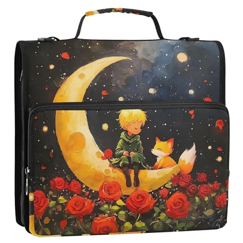 Kleiner Prinz Mond, Kunstdruck, 3,8 cm, 3 Ringe, Ordner mit extra Taschen mit Griff und abnehmbarem Schultergurt, Dokumentenmappe, Organizer mit mehreren Taschen, geeignet für Mittelschule Kleiner Prinz Mond, Kunstdruck, 3,8 cm, 3 Ringe, Ordner mit extra Taschen mit Griff und abnehmbarem Schultergurt, Dokumentenmappe, Organizer mit mehreren Taschen, geeignet für Mittelschule von GuoChe