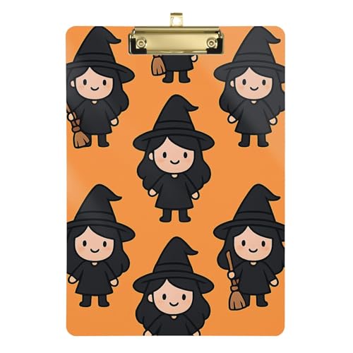 Klemmbrett mit niedlichem Hexencharakter, Halloween-Muster, Mini-Kunststoff, transparent für Lehrer-Portfolio von GuoChe